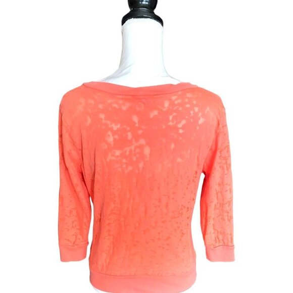 Mix & Co Orange 3/4 Sleeve Semi-Sheer Cardigan Sweater in Size Large - Picture 3 of 5